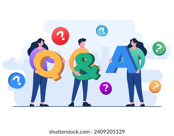 People characters holding Q and A letters, Questions and answers concept flat illustration vector template for web design, infographics, UI, landing page, social media