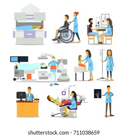 people characters in hospital vector illustration flat design