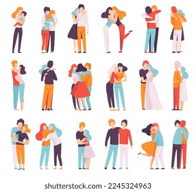 People Characters Hugging and Embracing Each Other Big Vector Illustration Set