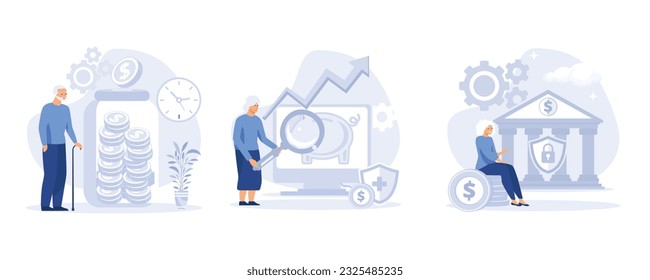 People characters investing money in pension fund. Health investment concept. flat vector modern illustration