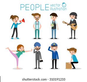 people characters, large group of people,People in various lifestyles, people characters, large group of people, vector background.