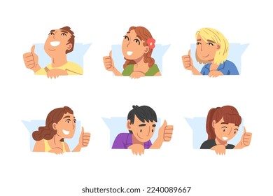 People Characters Leaving Positive Review Online Showing Adoration with Thumb Up in Speech Bubble Vector Set