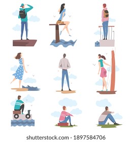 People Characters Looking Ahead As Into Bright Future Vector Illustration Set