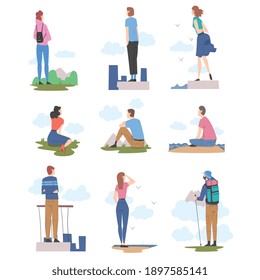 People Characters Looking Ahead as into Bright Future Vector Illustration Set