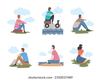People Characters Looking Ahead as into Bright Future Vector Illustration Set