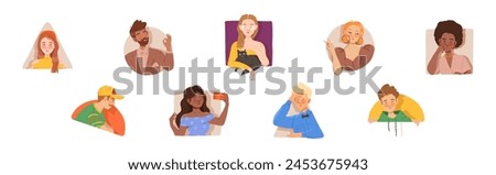 People Characters Looking Out of Window of Geometrical Shape Vector Set