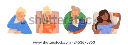 People Characters Looking Out of Window of Geometrical Shape Vector Set