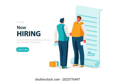 People Characters on Employee Hiring Process, Manager Recruiting a Consultant. Going to Hire a Person for a Company Team Job. Hr Research Concept. Flat cartoon vector illustration.