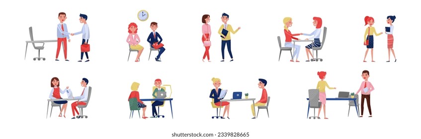 People Characters on Job Interview as Employment and Recruitment Vector Set