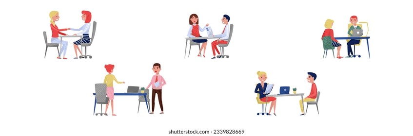 People Characters on Job Interview as Employment and Recruitment Vector Set