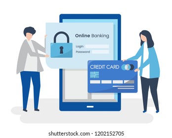 People characters and online banking security concept illustration