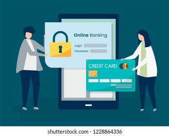 People characters and online banking security concept illustration