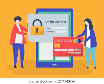 People characters and online banking security concept illustration