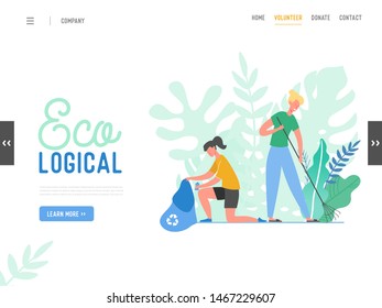 People Characters Removing Trash from Planet. Characters Cleaning Earth Surface. Recycling and Ecology, Saving Planet Concept Website Landing Page, Web Design Flat Vector Illustration, Banner
