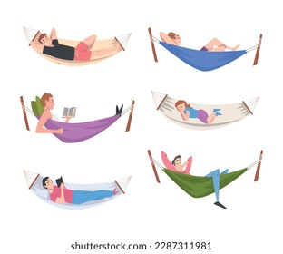 Persönliche Charaktere, die sich im Lesebuch von Hammock und in einem Vektorgrafik-Set befinden