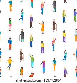 People Characters Seamless Pattern Background on a White Isometric View Different Types Social Man and Woman for Report, Research. Vector illustration