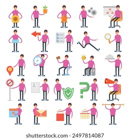 people characters set in various poses illustration