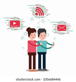 people characters with smartphone