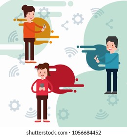 people characters with smartphone