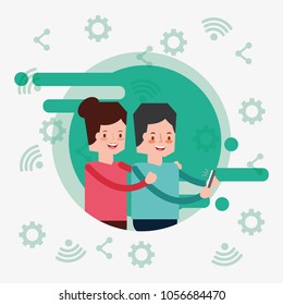 people characters with smartphone