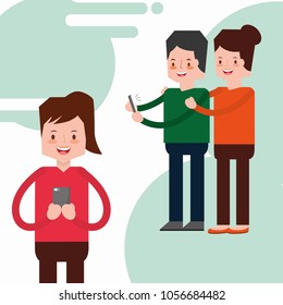 people characters with smartphone