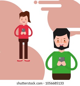people characters with smartphone