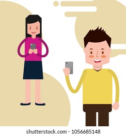 people characters with smartphone
