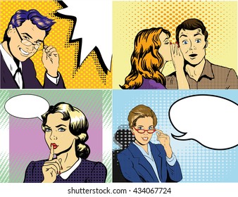 People characters stock vector collection illustration in pop art retro comic style