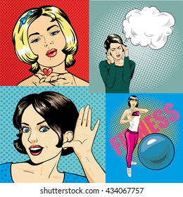 People characters stock vector collection illustration in pop art retro comic style