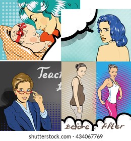 People characters stock vector collection illustration in pop art retro comic style