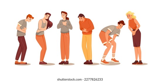 People Characters Suffering from Pain or Ache in Different Body Parts Vector Set