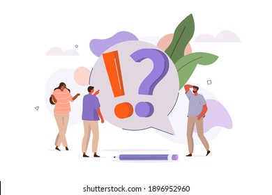 People Characters talking with Customer Support. Woman and Man Ask Questions and receive Answers. Online Support Service. Frequently Asked Questions Concept. Flat Cartoon Vector Illustration.