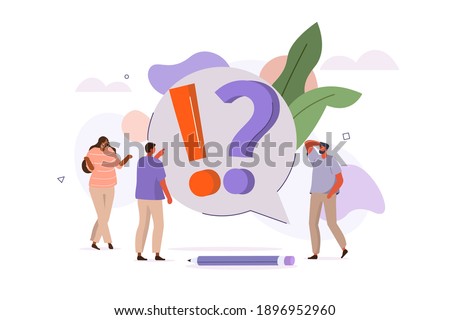 People Characters talking with Customer Support. Woman and Man Ask Questions and receive Answers. Online Support Service. Frequently Asked Questions Concept. Flat Cartoon Vector Illustration.