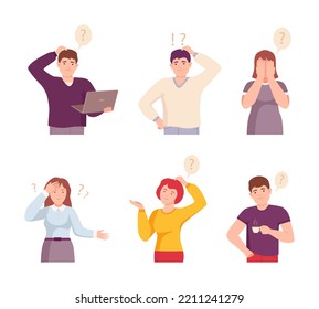 Juego de Ilustración de vectores de decisión de caracteres de personas que piensan o toman decisiones