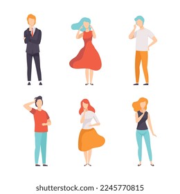 People Characters Thinking or Making Decision Scratching Their Head Vector Set