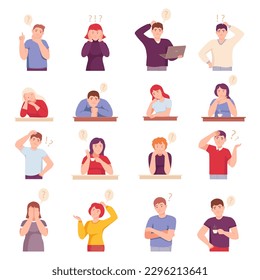 People Characters Thinking or Making Decision Big Vector Set