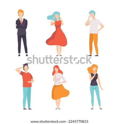 People Characters Thinking or Making Decision Scratching Their Head Vector Set