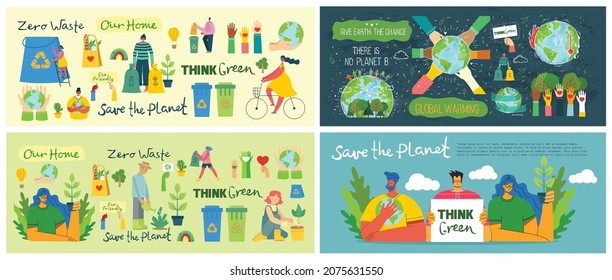 People Characters trying to Save Planet Earth. Global Warming and Climate Change Concept.