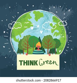 People Characters trying to Save Planet Earth. Global Warming and Climate Change Concept.