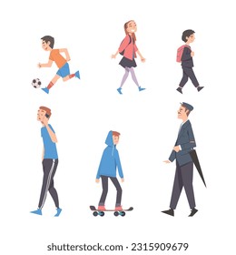 People Characters Walking in the Park Vector Set