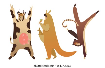 People Characters Wearing Animal Costumes Vector Illustrations Set