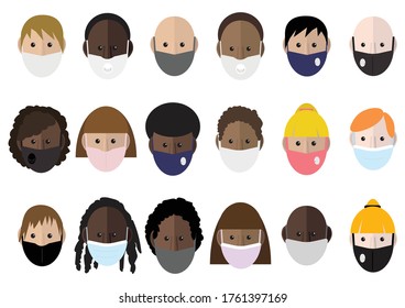 People characters wearing face masks during the coronavirus pandemic