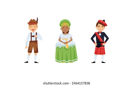 People Characters Wearing Traditional Ethnic Clothing of Various Countries Vector Set