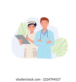 People characters work in Hospital. Nurse, doctor. Male and female medical characters. Vector illustration
