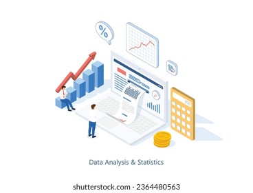 People Characters Working With Data Analysis, Business Statistic, Management, Consulting, Marketing. illustrator vector.