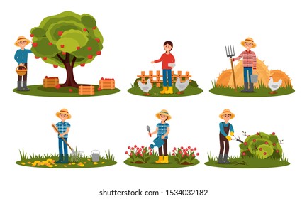 People Characters Working On The Farm Vector Illustrations Collection