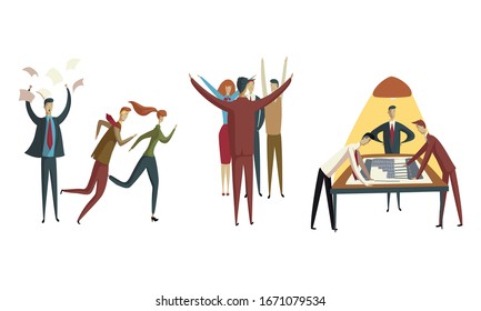 People Characters Working Together in Office Vector Set