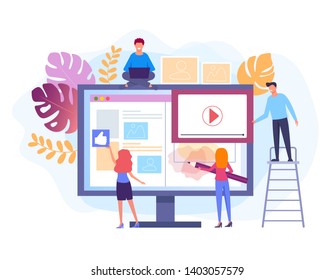 People characters working at web site project. Web development concept. Vector flat graphic design isolated illustration 
