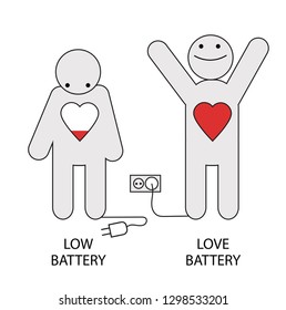 People charge their hearts from the mains.  Vector illustration.