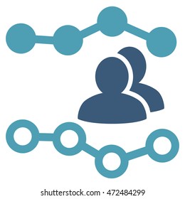 People Charts icon. Vector style is bicolor flat iconic symbol with rounded angles, cyan and blue colors, white background.